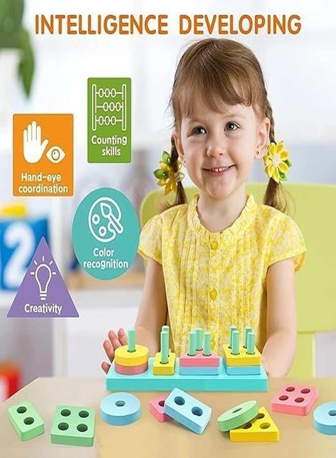 SCILLA Kids Wooden Angle Geometric Blocks Stacker Shape Puzzle Stacking Set (4 Columns - Multicolor) - Image 3